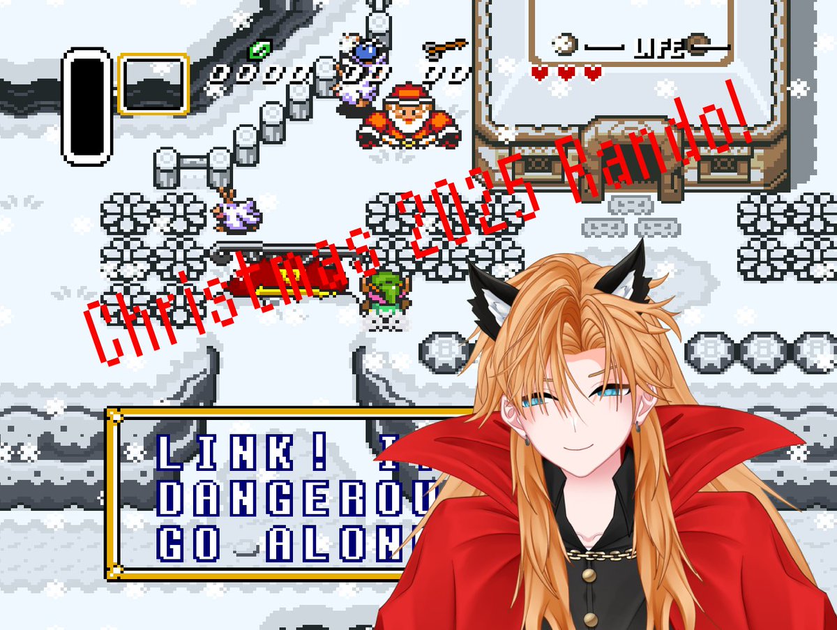 Hello everyone! Tonight at 5 PM PST I'm going to be playing my annual Christmas Randomizer of The Legend of Zelda: Link to the past! It's going to be a lot of fun, I hope to see you all there!