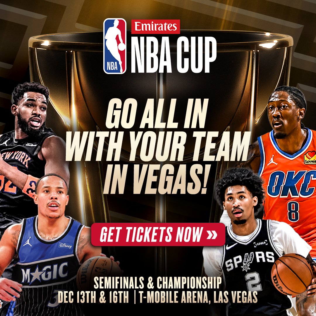 Who will capture the @emirates NBA Cup in Vegas? Get your tickets NOW to see which team wins it all!

The Knicks take on the Magic and the Spurs clash with the Thunder this Saturday for a spot in Tuesday’s title game! Use the link below for a special offer on tickets to the final