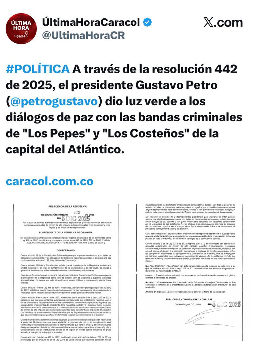 Más procesos de paz que fortalecen el crimen y el terrorismo. 

¿Petro cuándo va a dejar de destruir a Colombia?