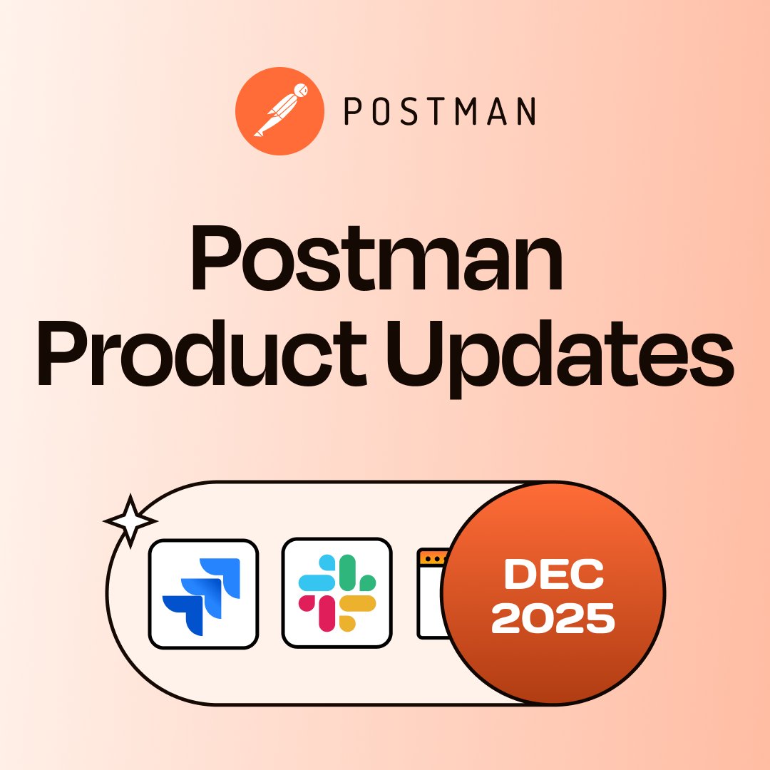 getpostman's tweet image. Our December Product Update is here! 🚀 

From smarter collaboration to stronger test automation and AI-ready APIs, we’re closing workflow gaps across the API lifecycle. 💫 

Catch up on the top features we shipped in 2025. blog.postman.com/december-2025-…