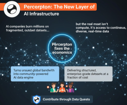 AI companies burn millions on fragmented, outdated datasets but the real moat isn’t compute, it’s access to continuous, diverse, real-time data. 

Perceptron fixes the economics by turning unused global bandwidth into a community-powered AI data engine, delivering structured,