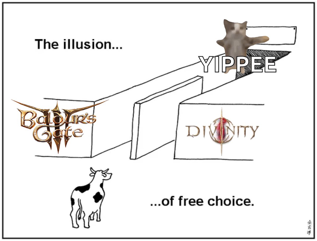 LadySapphyre's tweet image. How it feels to still be on that bg3 high with the new divinity announcement