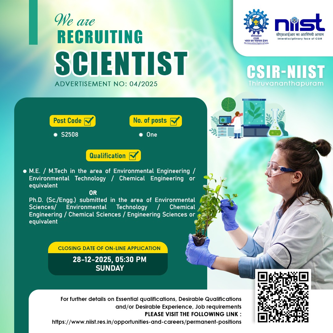 We are #recruiting #scientist #environmentalengineering #chemicalengineering <a href="/CSIR_IND/">CSIR, India</a> <a href="/DrJitendraSingh/">Dr Jitendra Singh</a>
