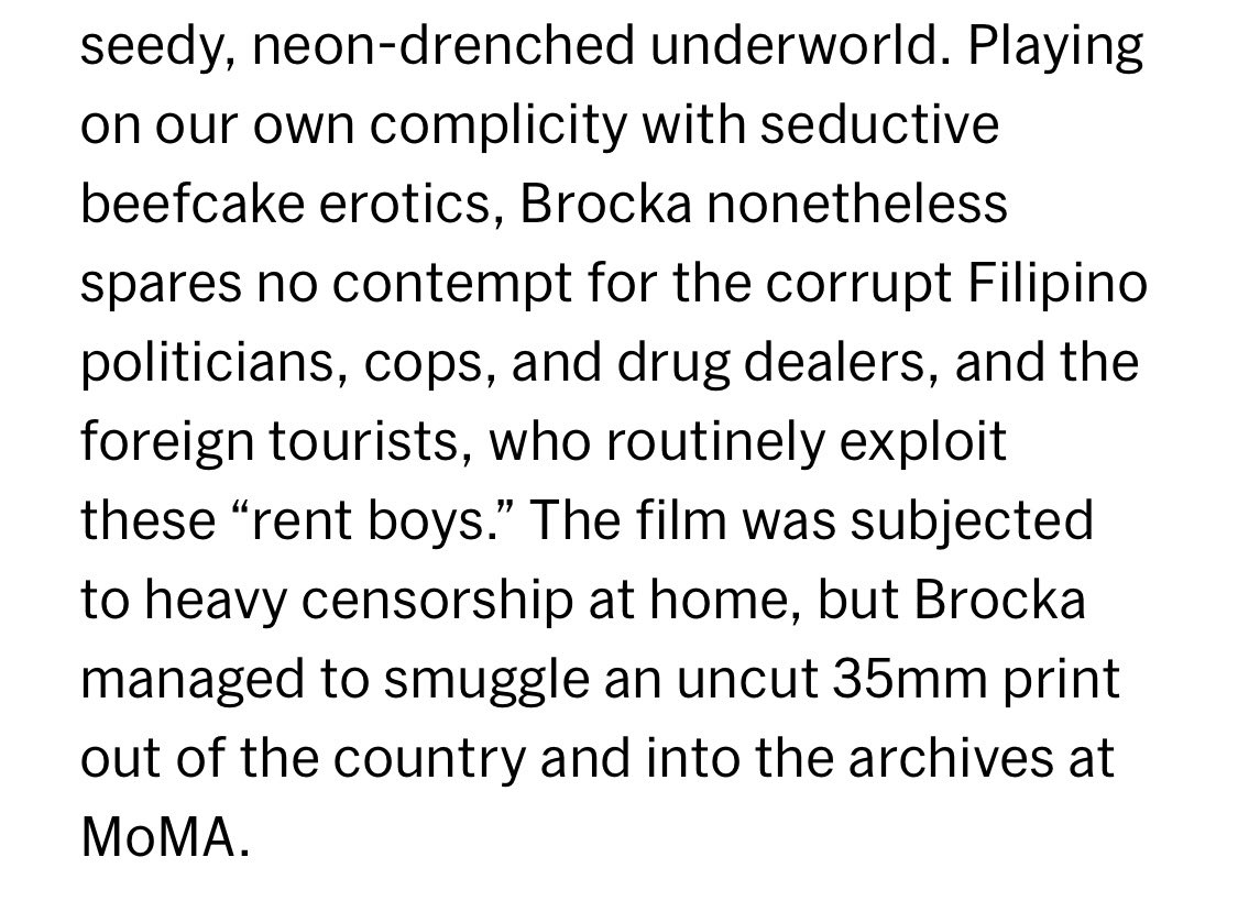 filmicheart's tweet photo. the new 4k restoration of Macho Dancer (1988) dir. Lino Brocka is having its North American premiere here! 

it’s a huge relief to know there’s a UNCUT version of this, good thing brocka had the foresight to ship the reels abroad https://t.co/jm1sbxRkjZ