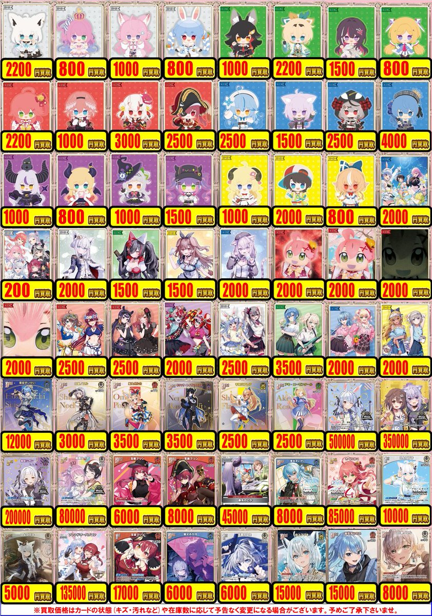 ホロライブカードゲーム 買取情報】 エール、プロモカードの買取表です