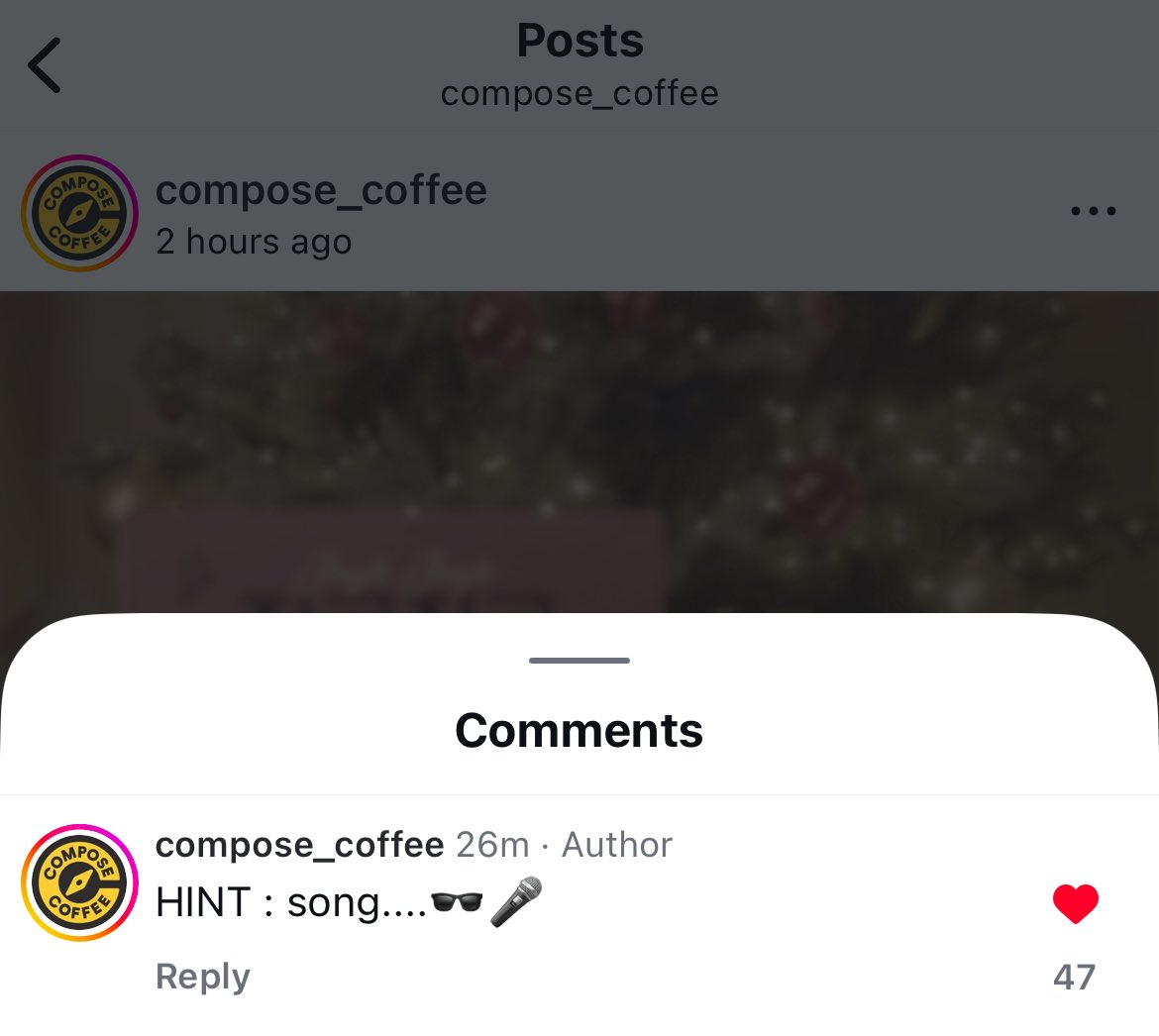 Compose Coffee reply:

HINT: song… sunglasses 🕶️ 🎤