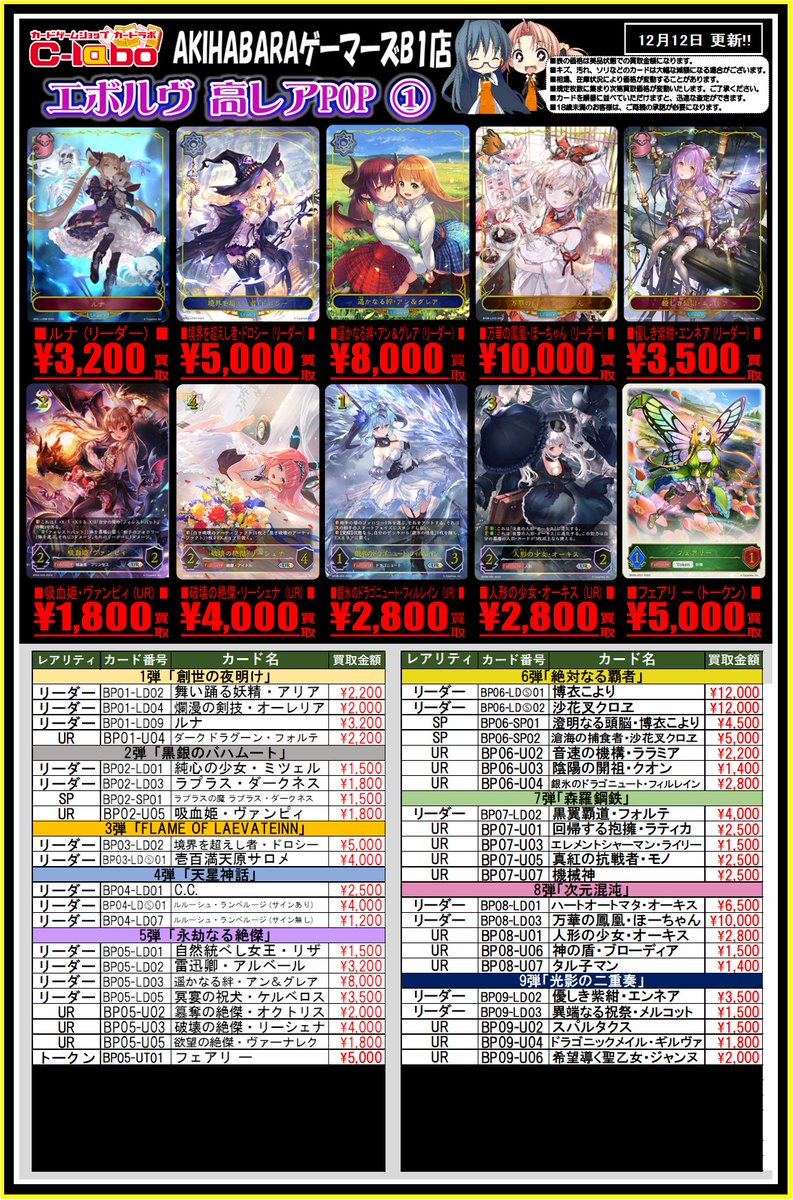 エボルヴ 1弾 リーダー まとめ売り シャドウバース エボルヴ 買取情報】 ブースターパック収録 高レア