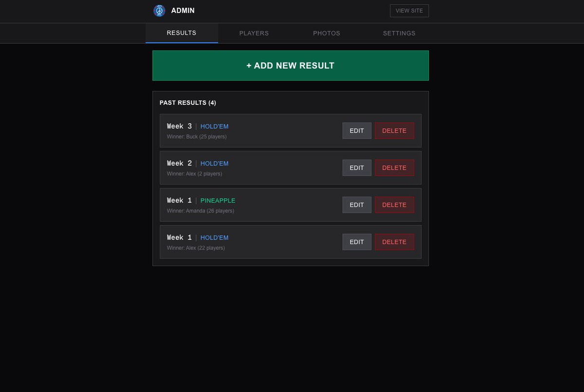 Voilà le site de poker que j'ai créé pour la ligue de poker récréative de mon père, comme cadeau de Noël.