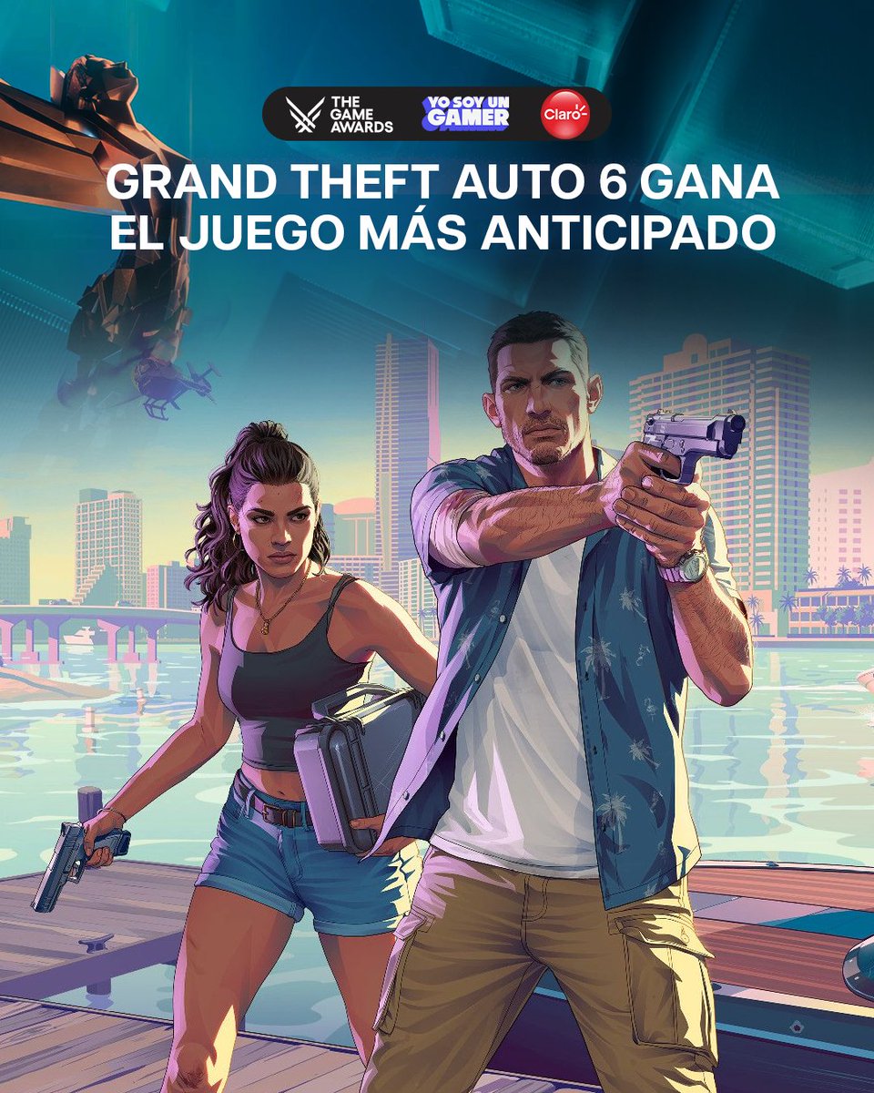 YoSoyUnGamerTW's tweet photo. Grand Theft Auto 6 gana el premio al Juego Más Anticipado en The Game Awards 2025. ¿Estás de acuerdo?
#AD: Cobertura especial de The Game Awards 2025 presentado por Claro Puerto Rico, #LaRedMasPoderosa #ClaroPuertoRico #ClaroPR
#TheGameAwards #TGA2025 https://t.co/DDiUFVWTmo