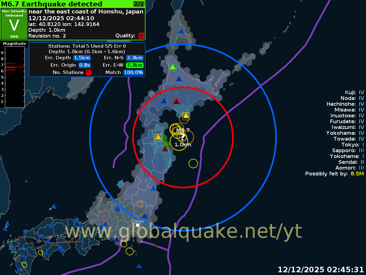6.7 earthquake near Japan. Tsunami advisory has been issued.