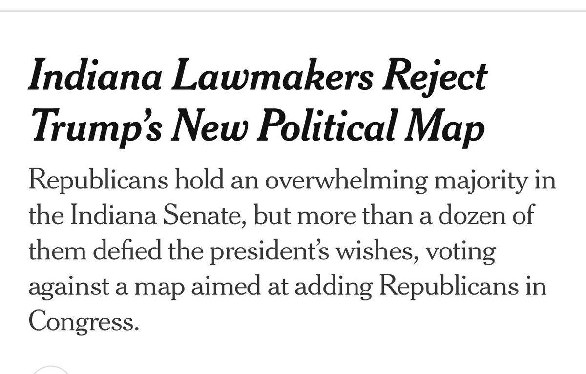 Rally_Virginia's tweet image. 🚨BREAKING NEWS- INDIANA🚨

Republican members of the Indiana Senate REJECTED President Trump today  and joined Democrats in voting down a new congressional REDISTRICTING MAP  that would have positioned Republicans to sweep the state’s U.S. House seats.
🇺🇸