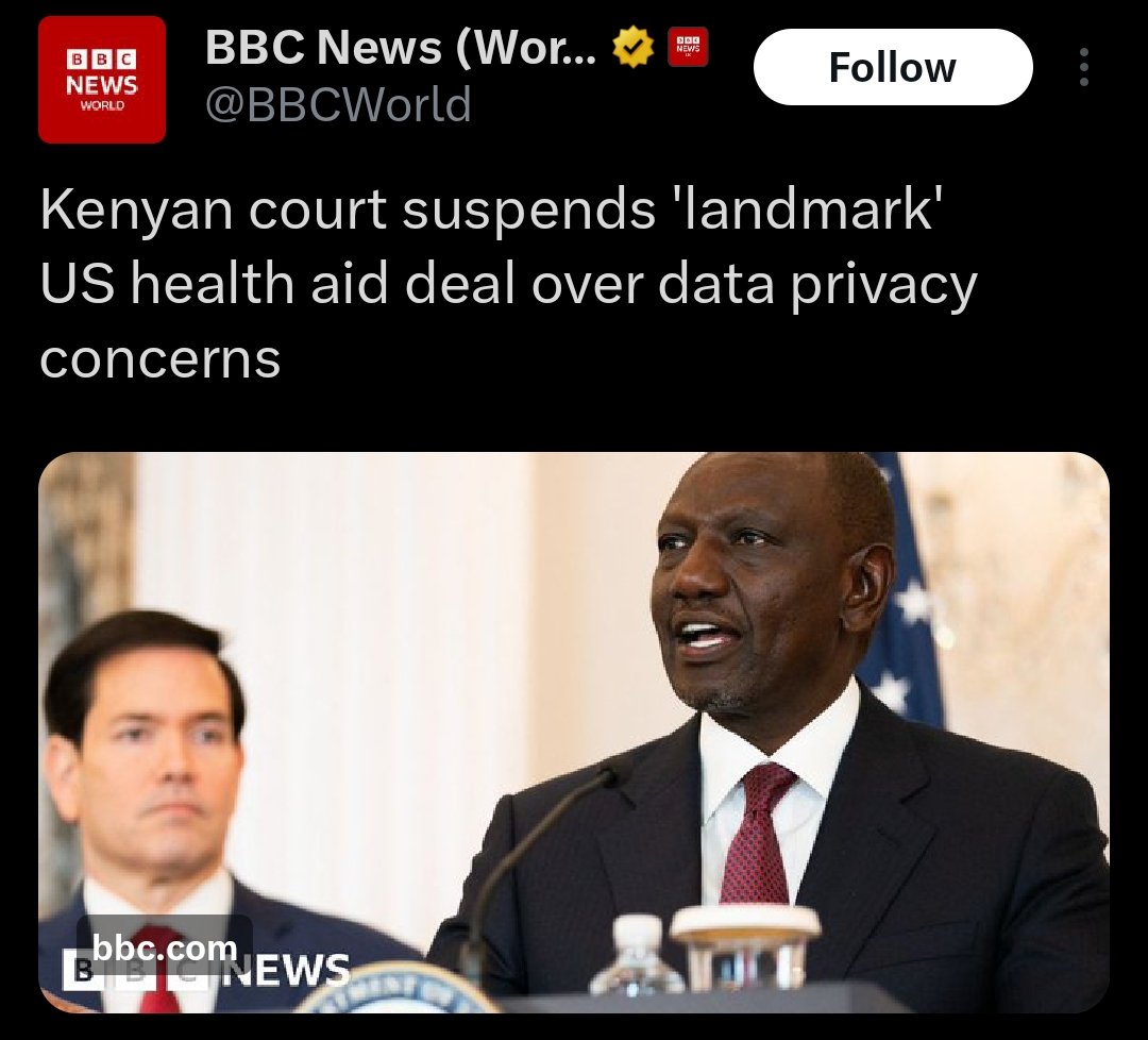 TalkLawRw's tweet image. A #Kenyan court has suspended the implementation of a US health aid deal valued at over $1.6 billion, citing serious data privacy concerns raised by consumer rights groups and civil society organizations. 

#Justice #RuleOfLaw #HumanRights
