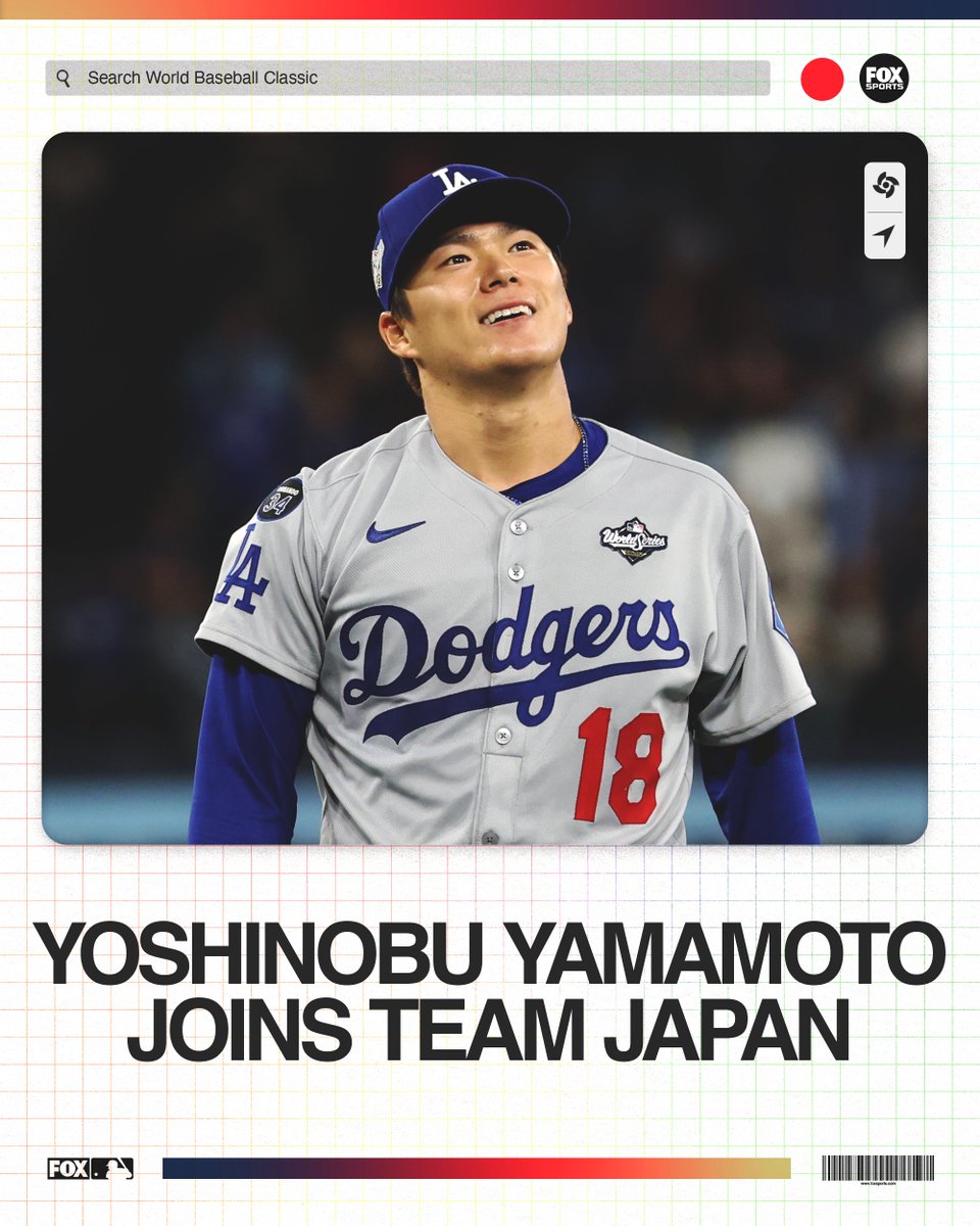 MLB_comment's tweet photo. ドジャース 山本由伸
WBC 2026 出場表明！

ドジャース球団は本人の意向を尊重し出場の許可！
佐々木朗希投手は故障歴もあり出場辞退の方向へ
日本代表の連覇へ向けて大きな戦力に！ https://t.co/5Zlhq9K192