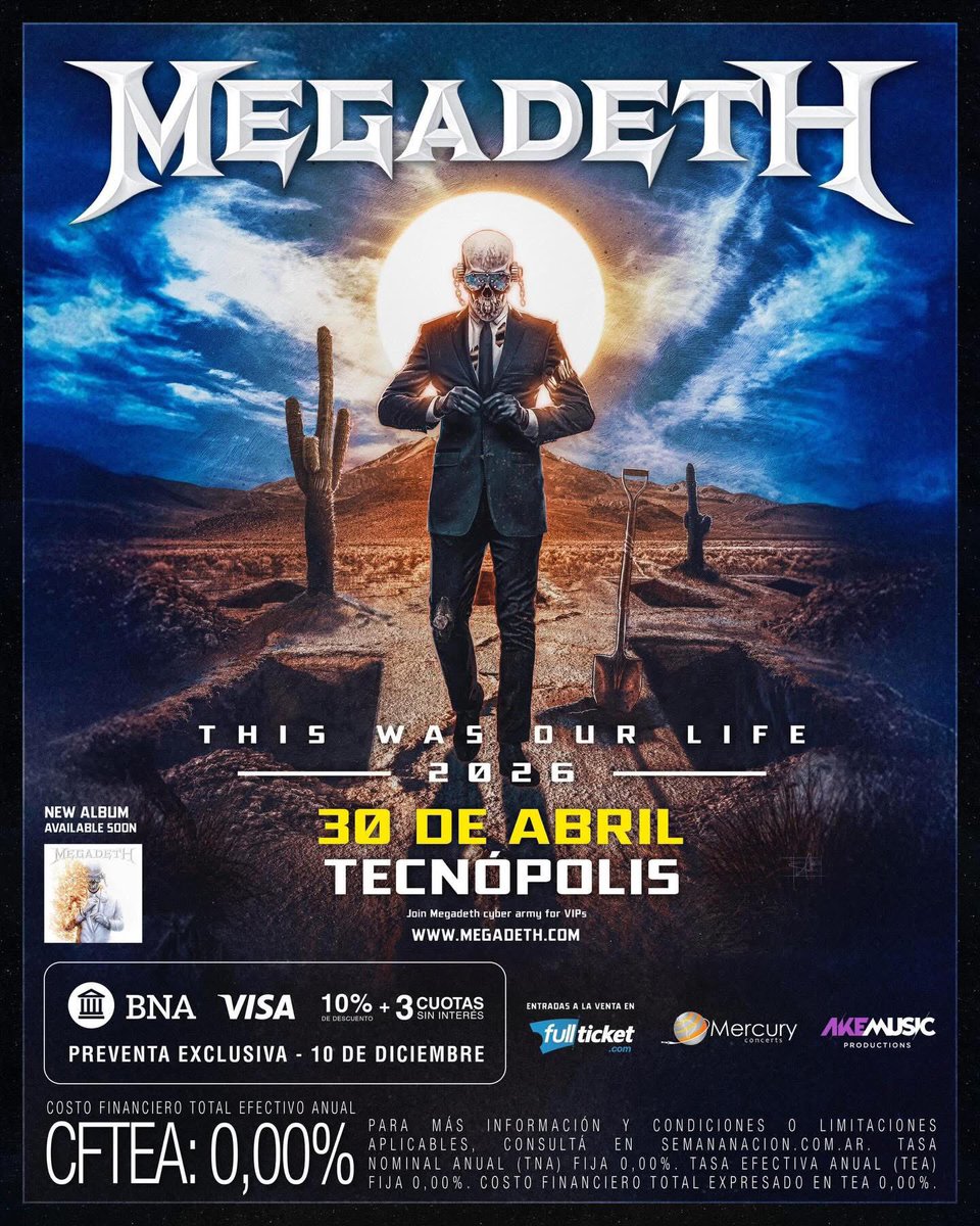 jvcmaximo's tweet photo. Ya está habilitada la venta general de entradas con todos los medios de pago para el show de Megadeth en Argentina. 30 de abril Tecnopolis #noticias #megadeth https://t.co/4eNMG7CNrc