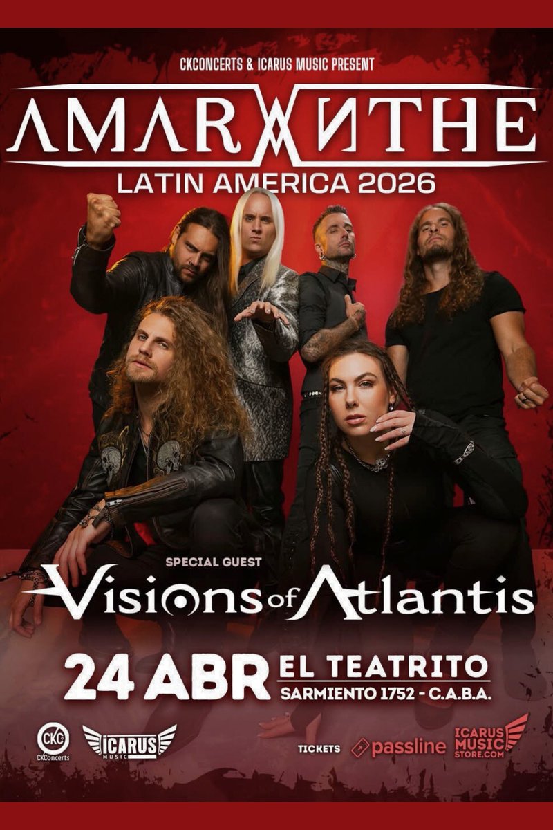 jvcmaximo's tweet photo. Amaranthe vuelve a Buenos Aires junto a Visions Of Atlantis. Dos grandes bandas del metal sinfónico actual darán un potente show que no te podes perder! 24 de abril en El Teatrito. Entradas a la venta por la web de Icarus Music Store a precio promocional. #amaranthe #argentina https://t.co/1Ct8KOliwo