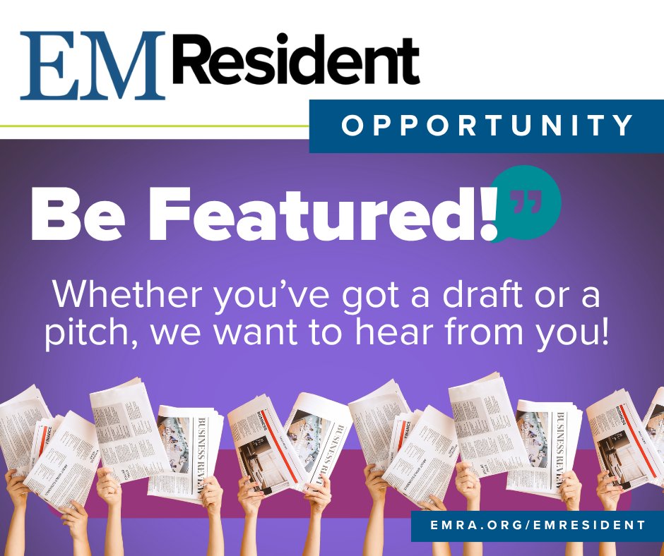emresidents's tweet image. Want to get published in EM Resident? Whether you've got a draft, a pitch, or just a question — we want to hear from you!

✅ Submit here: emra.org/emresident/sub…

#EMResident #EMRA #EmergencyMedicine #MedEd
