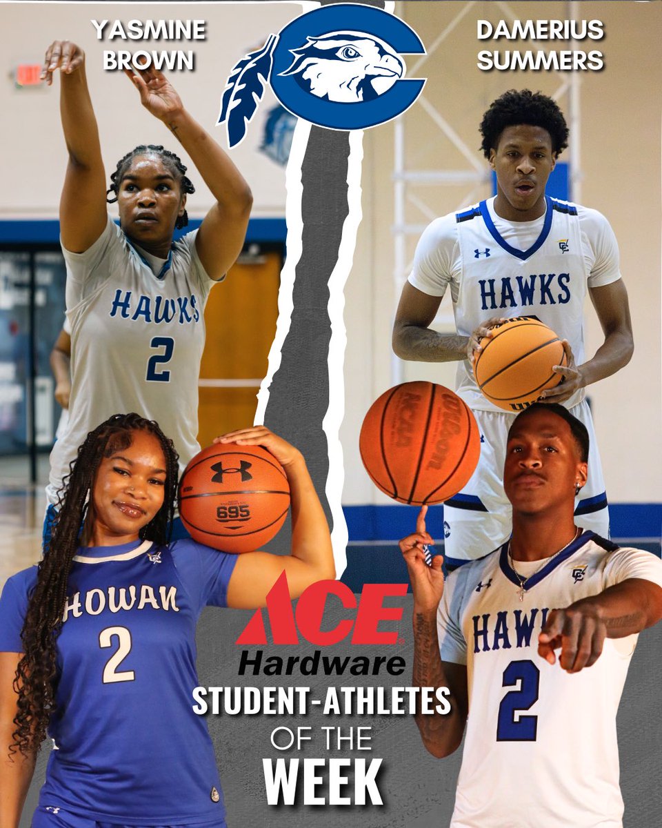 cuhawks's tweet photo. Ace Hardware Student-Athletes of the Week | Dec. 11th

Yasmine Brown of @cuwbbhawks 🏀
Damerius Summers of @chowanbasketball 🏀 https://t.co/a8tnm6CCUx