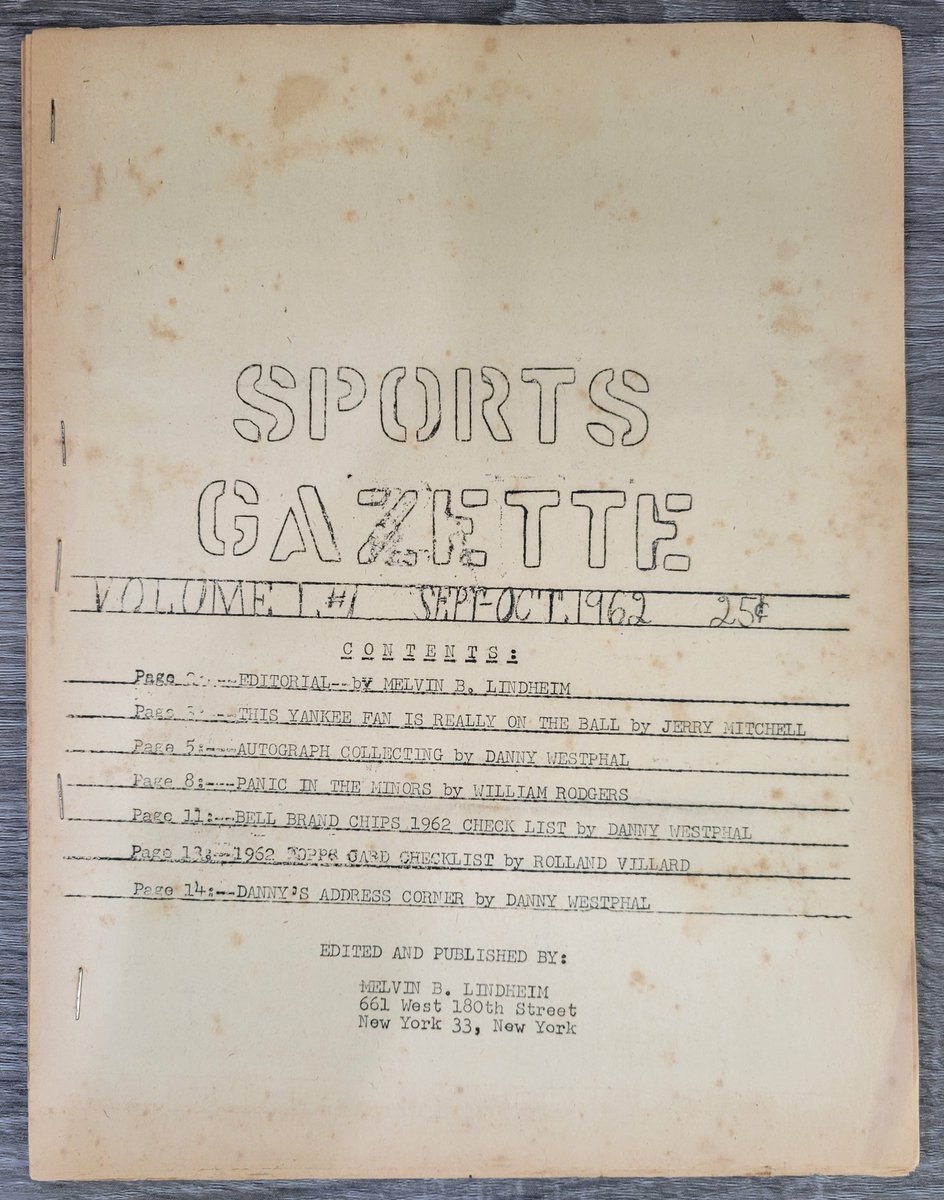 First issue of one of the early semi-regular sports card publications: Sept-Oct 1962 Sports Gazette.  Rough condition, but tough to find!
#HobbyLibrary #TheHobby #HobbyHistory