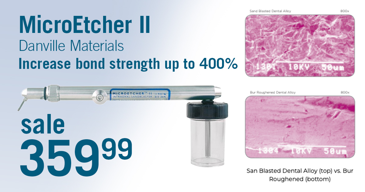 Discover precise surface micro-roughening with the MicroEtcher™ II from Danville Materials! It improves bond strength up to 400% and etches all metals, composites and amalgam.

Buy Now: ow.ly/xlBI50XHUJy

#DentalCity #Dentist #DentalEquipment #DentalOffice