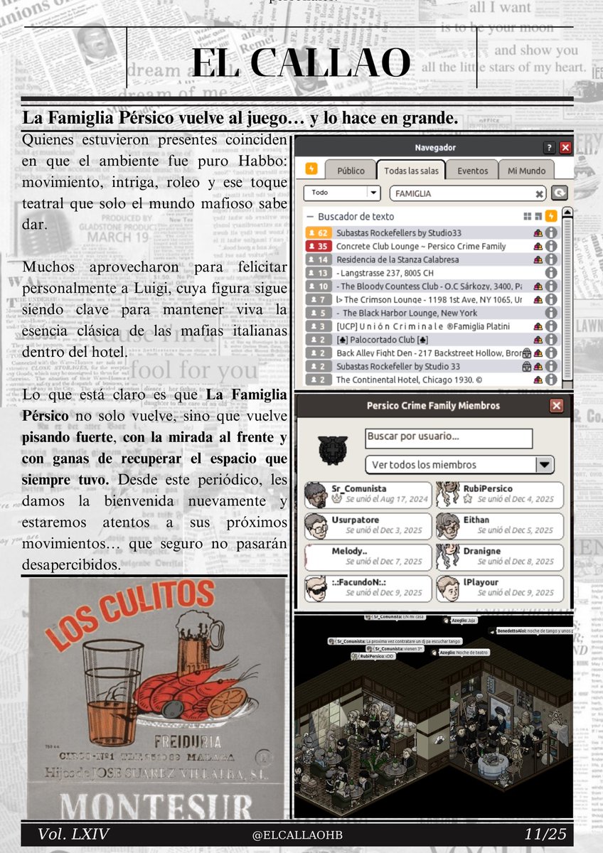 ⚫️ Sexagésima cuarta Edición.

Vol.64. La famiglia Pérsico renace: Luigi reabre las puertas con una sala principal renovada.