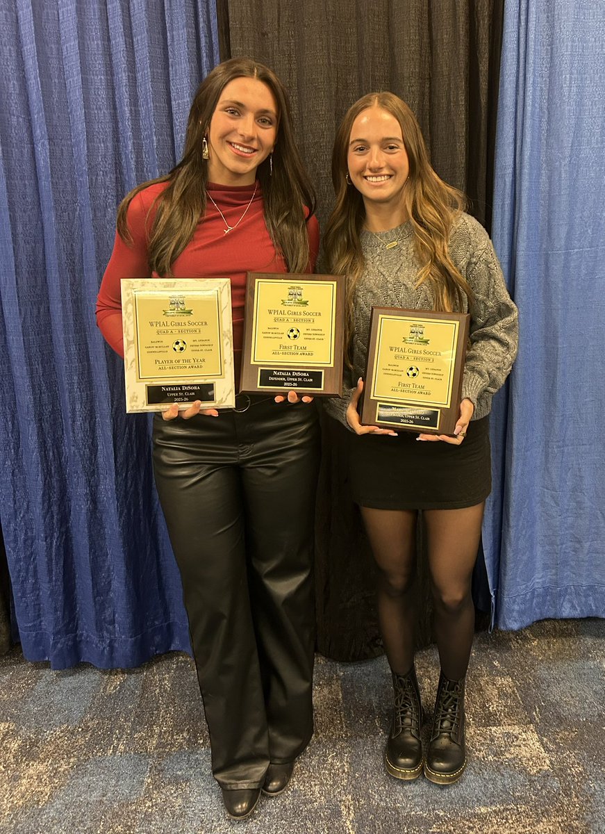 usc_gsoc's tweet photo. Thank you @Big56Conference for a great banquet!

Congratulations to @natalia_disora @CamFriday3 (not pictured) and @MaryMascaro for their 1st Team awards!

BIG TIME congratulations to Natalia as she was awarded Big56 PLAYER OF THE YEAR! 🤩

Congratulations to all of the @UpperStClairFB and USC volleyball players too!

Go Panthers!
🐈‍⬛ 🖤🤍❤️