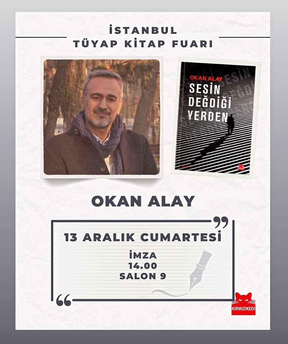 Dernek üyelerimizden Şair, Yazar Akademisyen ve Çevirmen Sn. Doç. Dr. #OkanALAY hocamızın İstanbul Tüyap Kitap fuarındaki imza gününe tüm dost ve hemşehrilerimiz davetlidir.