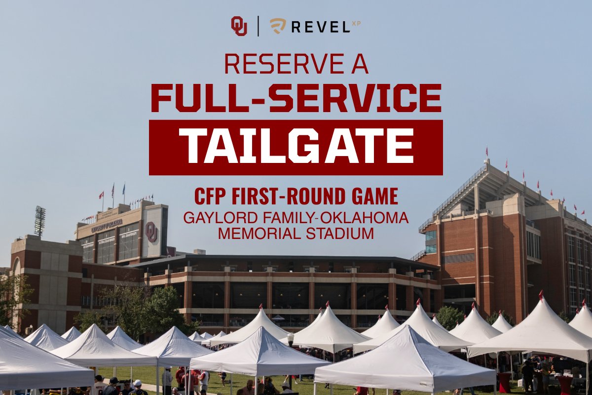 OU_Athletics's tweet photo. Your playoff tailgate is calling!
Secure your spot for the ultimate game day experience with #REVELxp π
π Β» https://t.co/RGoJNU86PT https://t.co/CzTAnbodT9