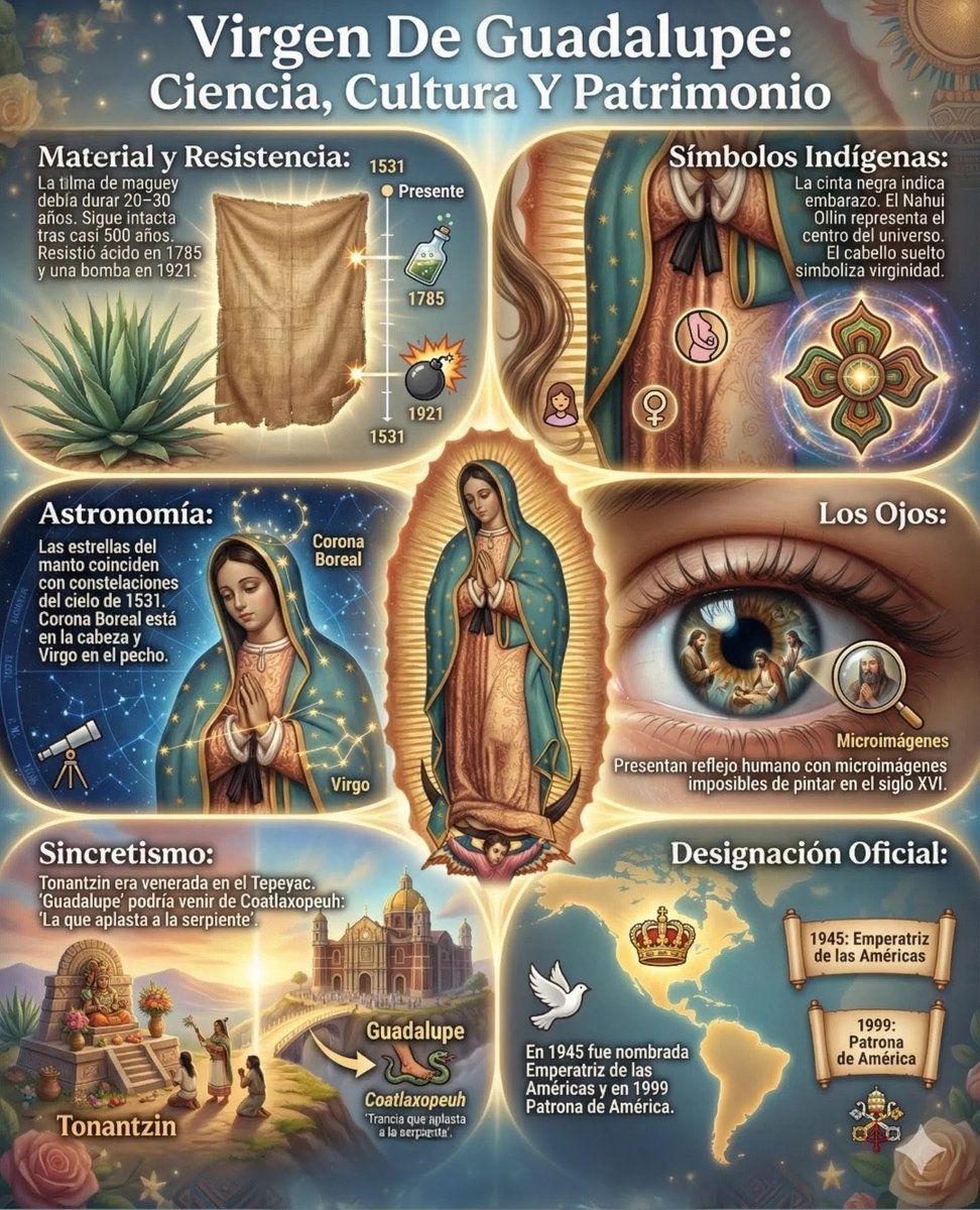 🌹Entre el 9 y el 12 de diciembre de 1531 la Virgen de Guadalupe se apareció a San Juan Diego en el Tepeyac.✨

🌹En 1945 el papa Pío XII la proclamó “Reina de México y Emperatriz de América”.✨

🌹En 1999 san Juan Pablo II la declaró “Patrona de toda América”.✨