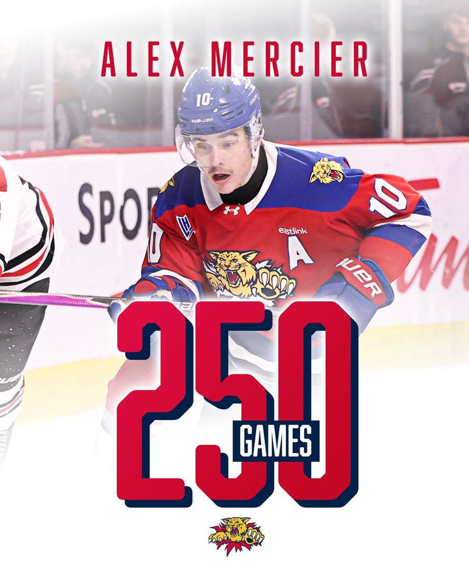 monctonwildcats's tweet photo. 🚨 MILESTONE ALERT 🚨
With his first shift tonight, Alex Mercier is playing in his 250th @QMJHL game as a Wildcat.
----------
Avec son premier quart de travail ce soir, Alex Mercier dispute son 250e match dans la @LHJMQ  avec les Wildcats.

📸 @DanielStLouis https://t.co/r1PPqWxGj9