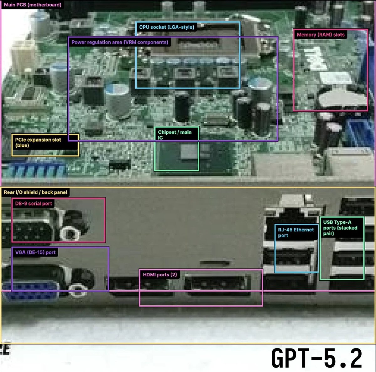 笑、GPT-5.2 がリリースされたばかりなのに、すでに奇襲攻撃を受けています。
GPT-5.2の発表イベントでは、その性能をアピールするために、コンピューターのマザーボード上のコンポーネントとインターフェースの識別マークを再現したケー