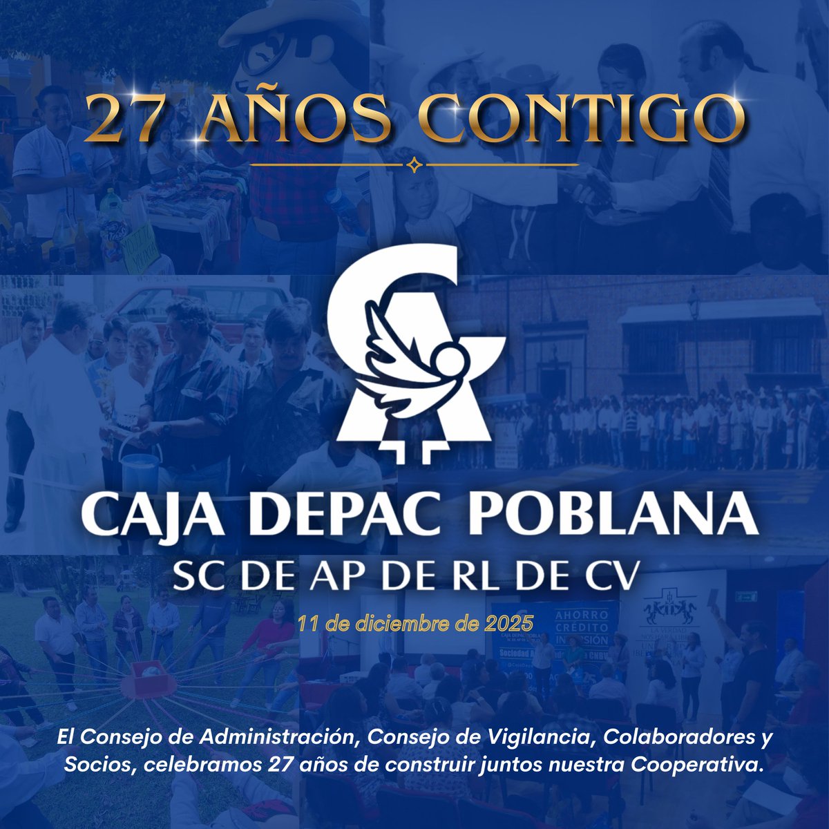 ¡27 años construyendo la Cooperativa! 🤝

Hoy celebramos el #Aniversario de Caja Depac Poblana. Nuestro Consejo de Administración, Vigilancia, Colaboradores y Socios agradecen estos 27 años de confianza y crecimiento mutuo. ¡Vamos por más!

#27AñosContigo #CajaDepacPoblana