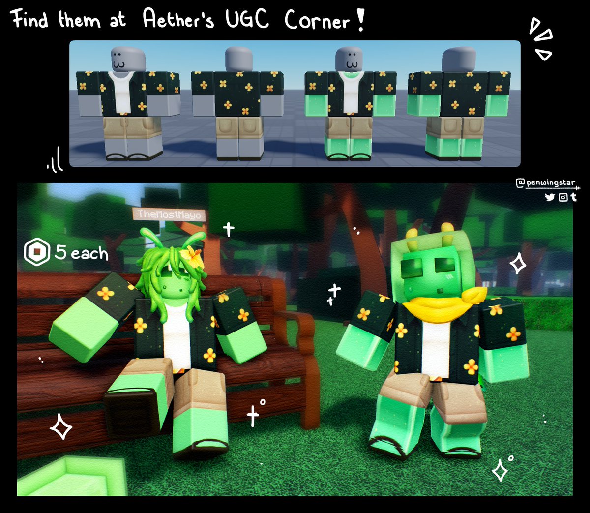 made some clothes for my avery cosplay n they r available too if u like them !!

got 2 versions up, with n w/out the slime body depending what works best for u !! 💚

you can find them all in my group
> 🔗 below

[ RTs appreciated ] 

#roblox #robloxUGC
#averythemayo #SFAWTDE