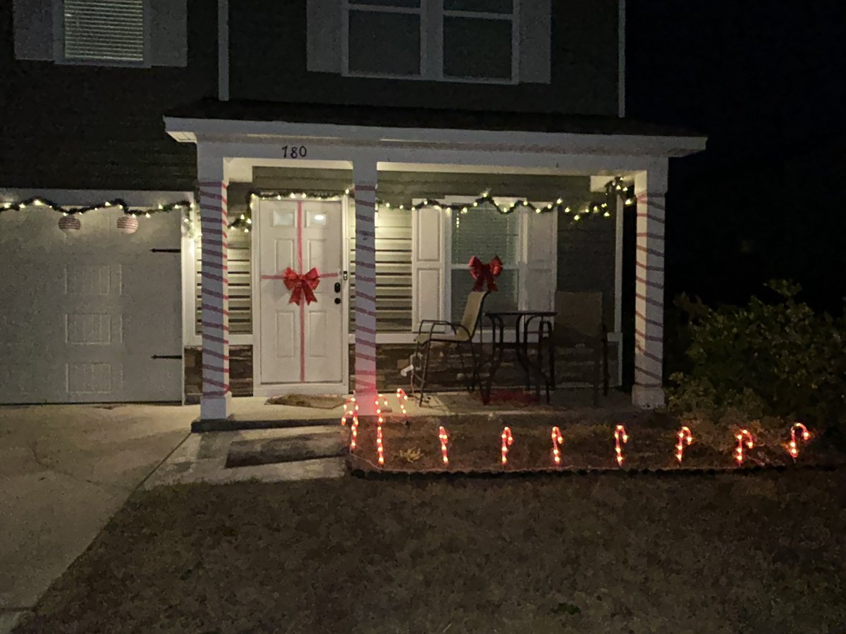 Since my Fiancée the Self-Proclaimed Christmas Elf is coming back stateside tomorrow, I figured I’d show her how the grinch’s heart had grown two full sizes for her return.  My first crack at any type of decorating outside , not too shabby. Had the tremendous help of my daughter.
