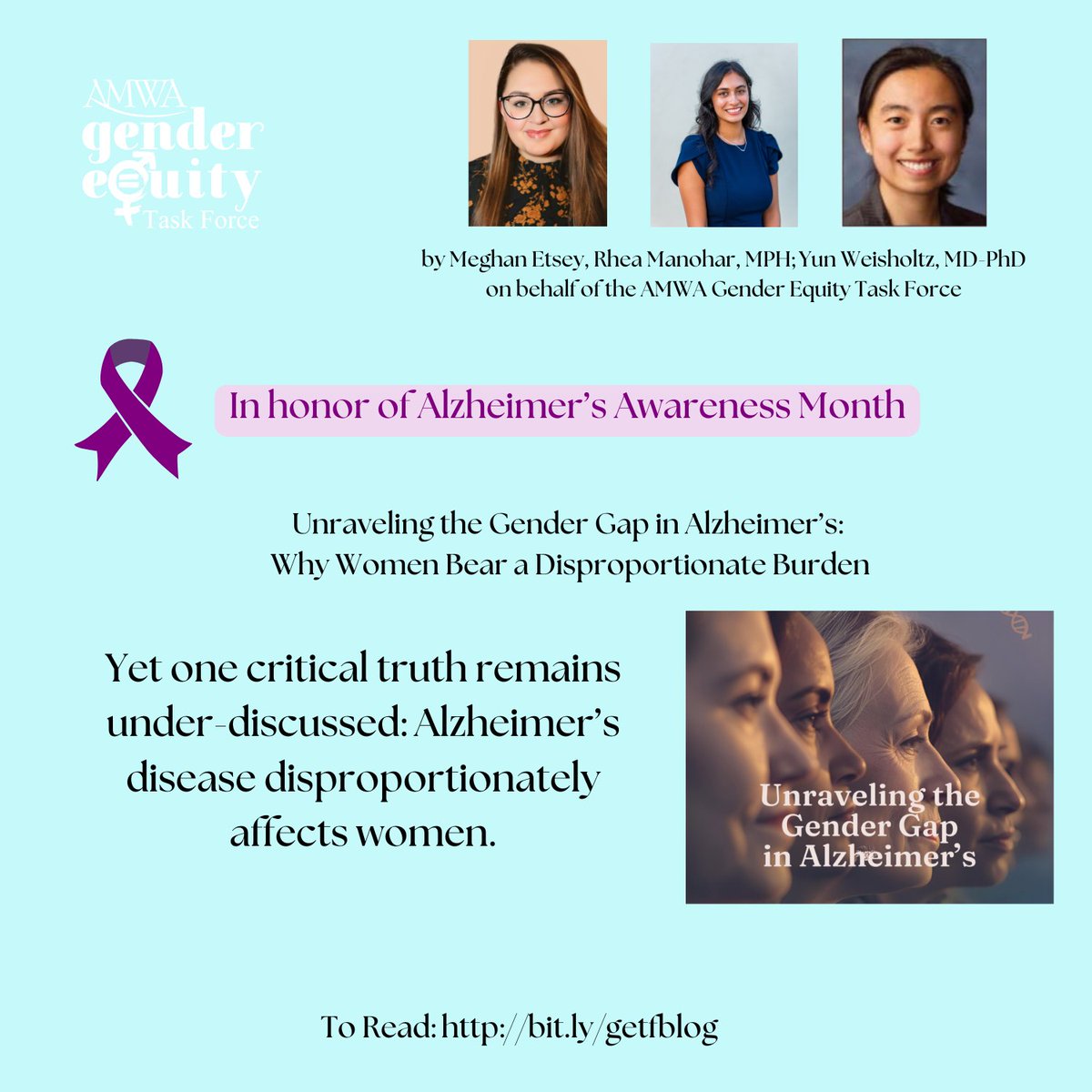 AMWADoctors's tweet image. Every November, we honor Alzheimer’s Awareness Month, but one fact remains too often overlooked: nearly two-thirds of people diagnosed with Alzheimer’s disease are women.  

To close the gender gap in Alzheimer’s, we must:
✔ Require sex-based analyses in clinical research
✔…