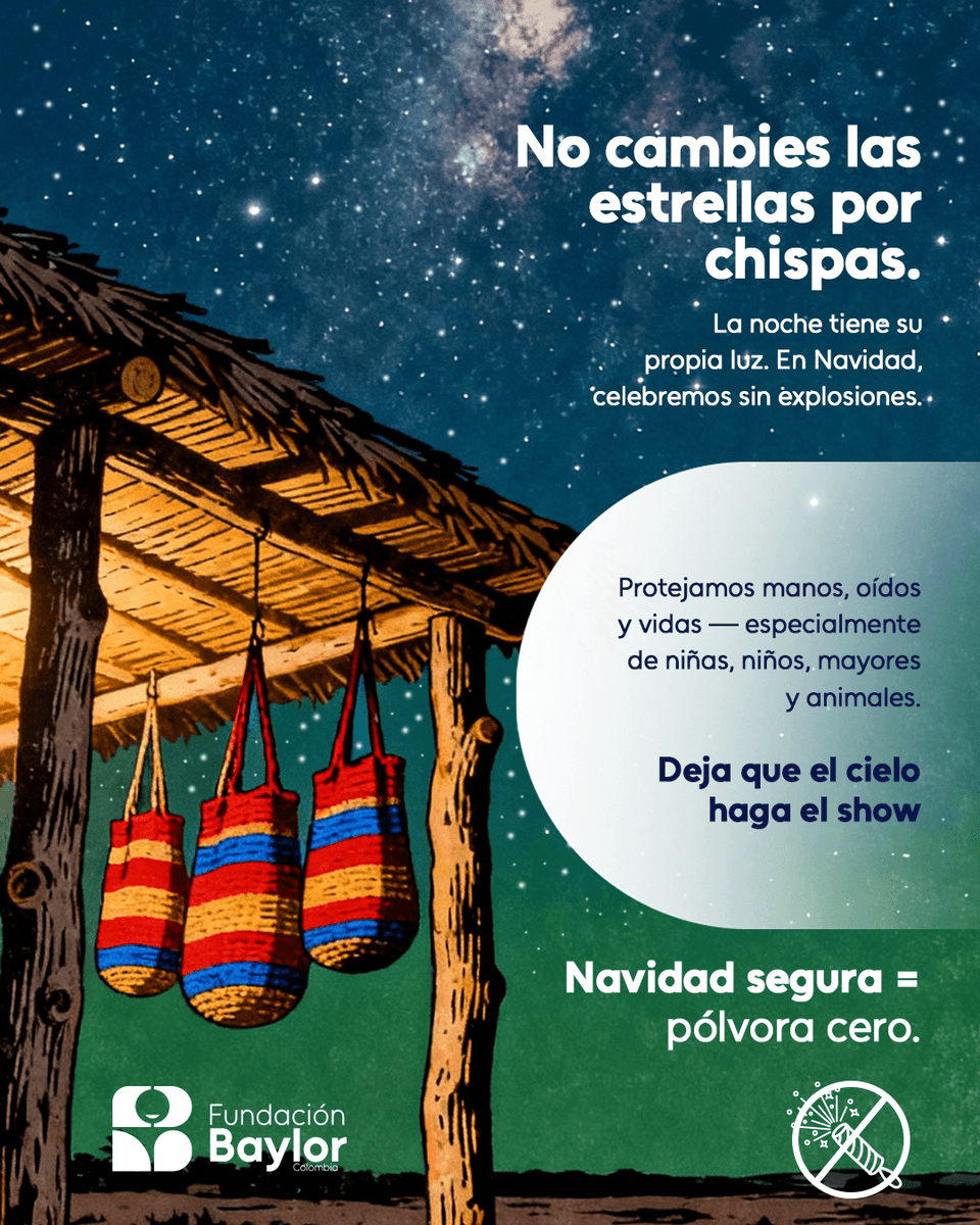 Que el cielo haga el show. Sin pólvora. ✨
Las estrellas ya iluminan la noche; no necesitamos explosiones.
Cuidemos manos, oídos y vidas. 💙

#NavidadSinPólvora