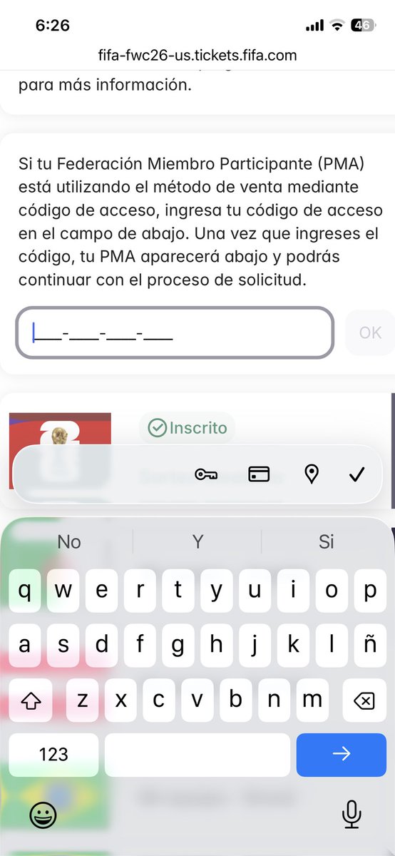 Hincha_Bukaro's tweet photo. Srs @FCF_Oficial cuál es el código PMA de Colombia para comprar boletas para el Mundial ? Sin este código no se pueden comprar boletas condicionales @josasc https://t.co/IwxtppOwfD
