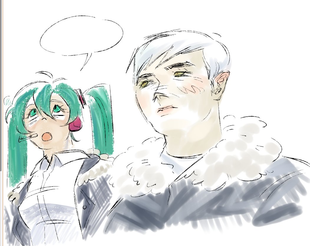 waywoodceo's tweet image. struggling to draw. heres gerard and miku