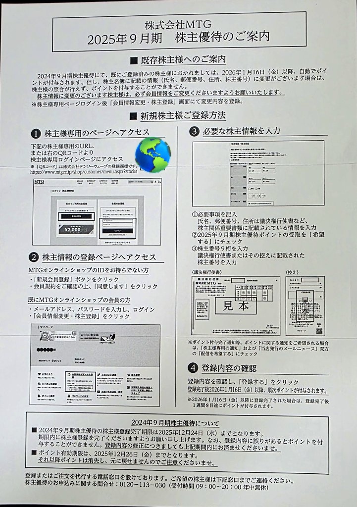 MTGから株主優待60,000Pが届きました🎵 注文は1/16(金)以降になり