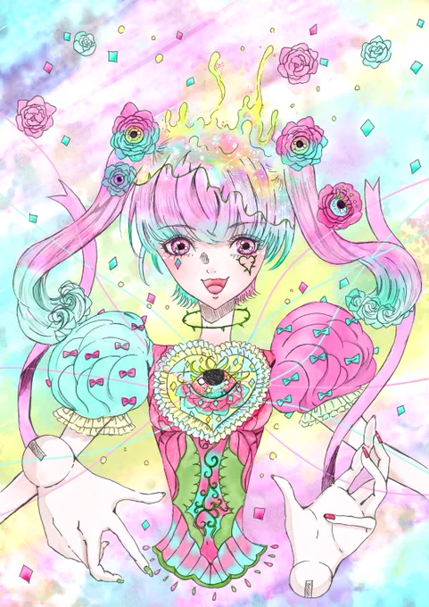 #伸びた伸びないは置いといて2025年自身が思う力作 絵なら《描く 創造》ちゃん 創作人形の写真ならエトくんとネモフィラの花 #創作人形 #illustration