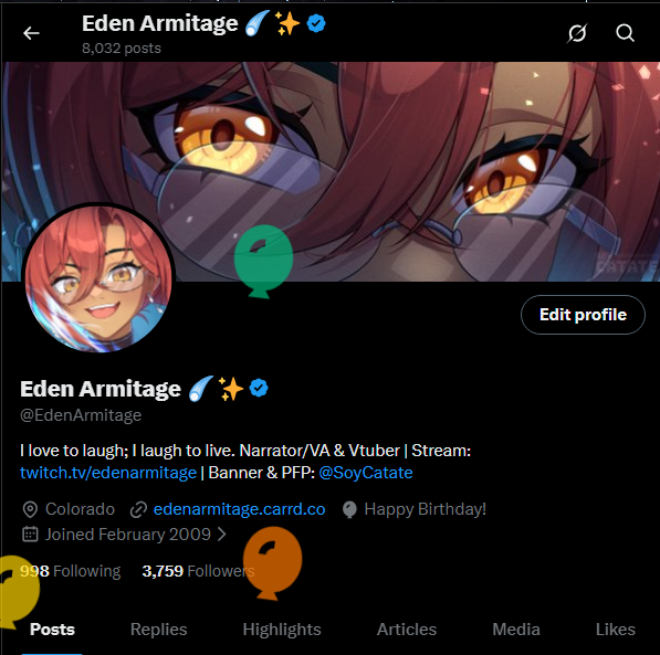 It's my balloon day! Weeeee!

I'm still live over on the purple app for my birthday stream so come hang out and say hi!

twitch.tv/edenarmitage
