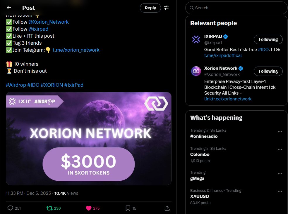 Sachiya_01's tweet photo. @ixirpad @Xorion_Network Appreciate the generous $XOR giveaway! The IDO is going to be a game-changer. Looking forward to $XOR's huge success! β¨#Airdrop #IDO #XORION #IxirPad @HareenGaikward @YureniJesika @dewa_traca https://t.co/EOOFJQY9l6