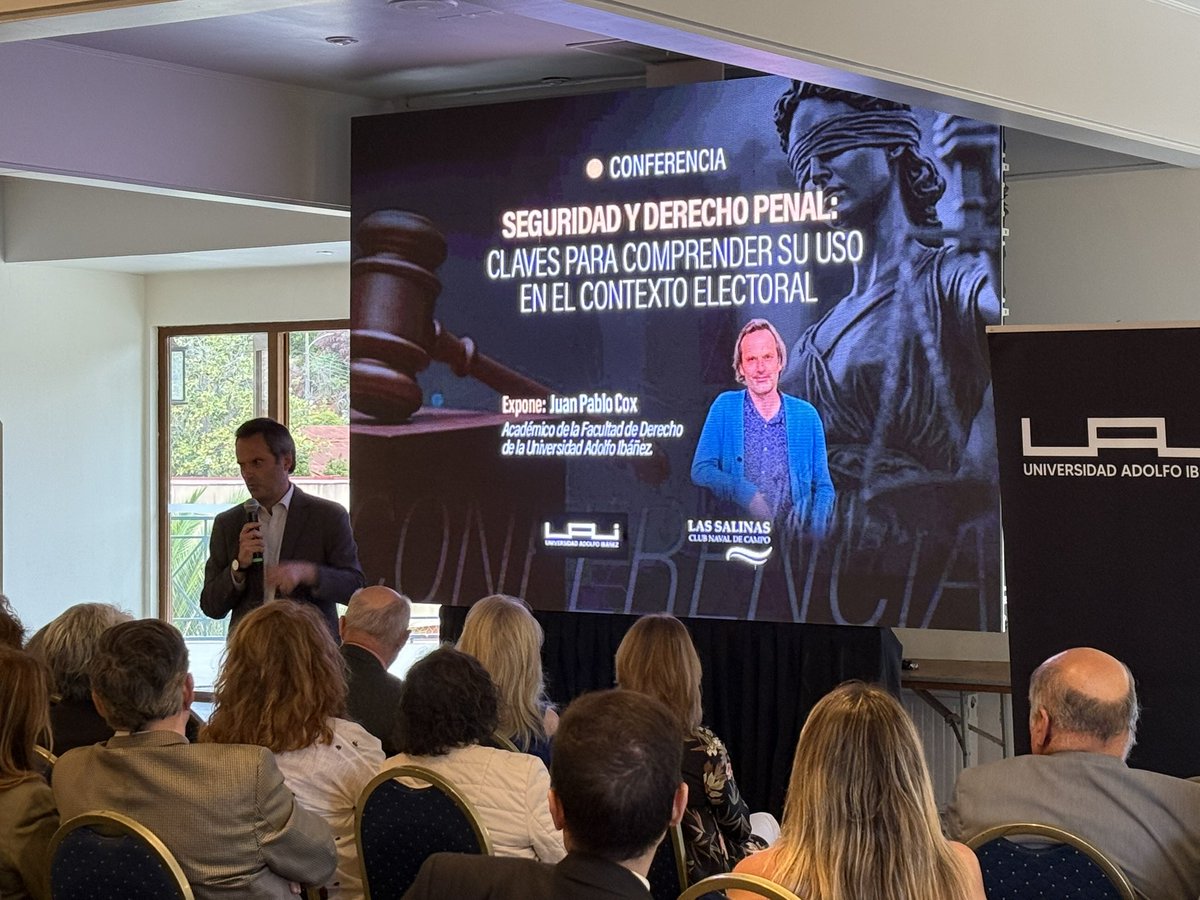 UAI_VINA's tweet photo. AHORA🔵

Profesor @DerechoUAI Juan Pablo Cox expone en 4ª y última  conferencia de ciclo organizado por @UAI_CL y Club Naval de Campo Las Salinas.

La charla “Seguridad y derecho penal: claves para comprender su uso en el contexto electoral” convocó a un gran número de asistentes https://t.co/ulEmbfci2k