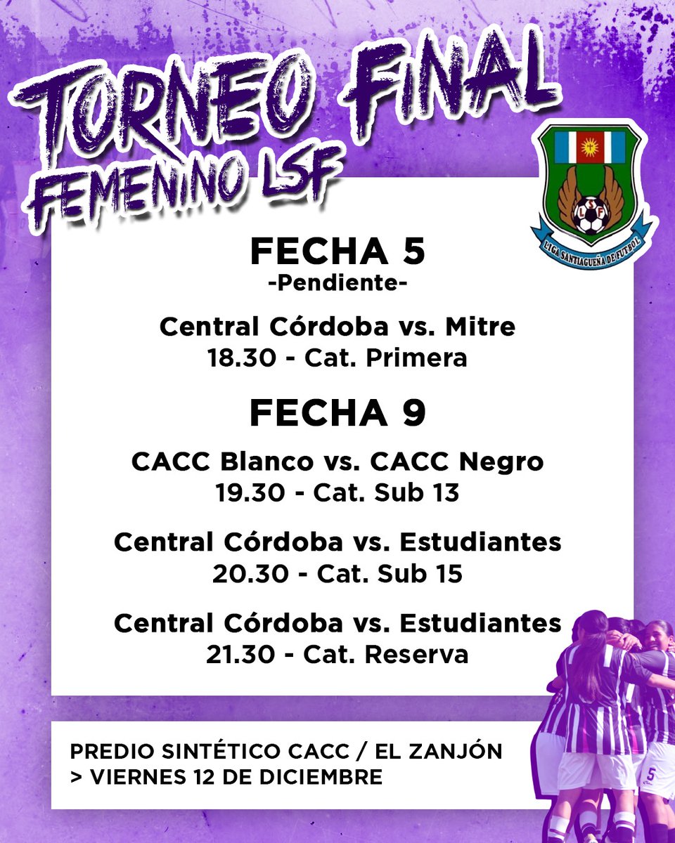 #FemeninoLSF  ⚽️🏃‍♀️ / VIERNES DE ACCIÓN

Mañana viernes 12/12 continúa el Torneo Final Femenino con el clásico pendiente de la Fecha 5 y el inicio de la Fecha 9.

A continuación, la programación completa ⬇️