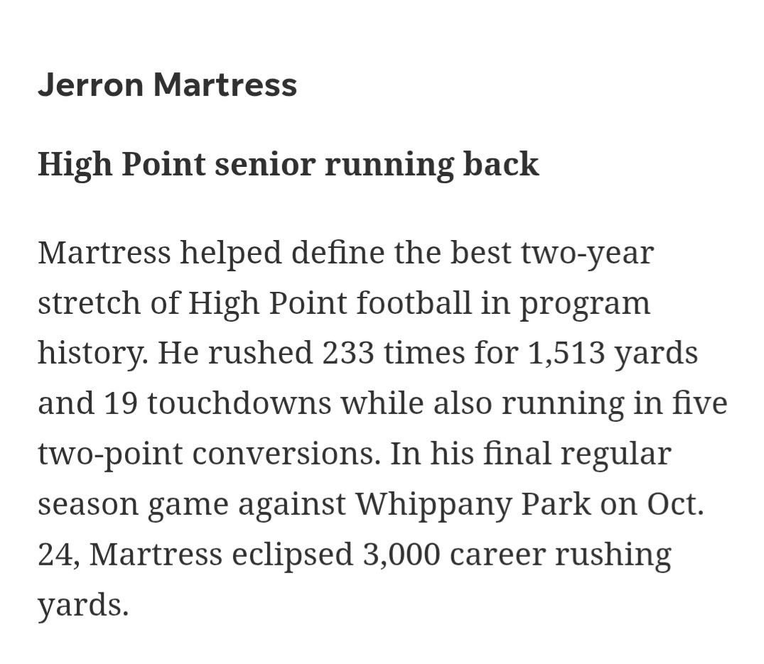 Jerron_Martress's tweet photo. Honored to help lead High Point to its best two-year run ever! Finished my senior season with 1,513 yards and passed 3,000 career rushing yards/47 TDS. Proud of this team and everything we built! https://t.co/Uu2b3B4lX0