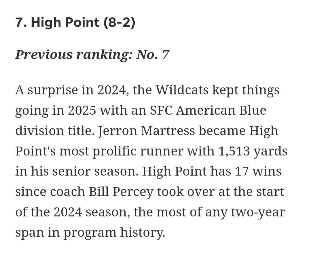 Jerron_Martress's tweet photo. Honored to help lead High Point to its best two-year run ever! Finished my senior season with 1,513 yards and passed 3,000 career rushing yards/47 TDS. Proud of this team and everything we built! https://t.co/Uu2b3B4lX0