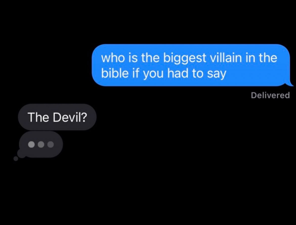 turntineforwhat's tweet image. one time I was writing a sketch where I needed to cast superheroes in a Marvel live-action adaptation of The Bible but I got stuck on the antagonist and asked my friend a question I will never live down