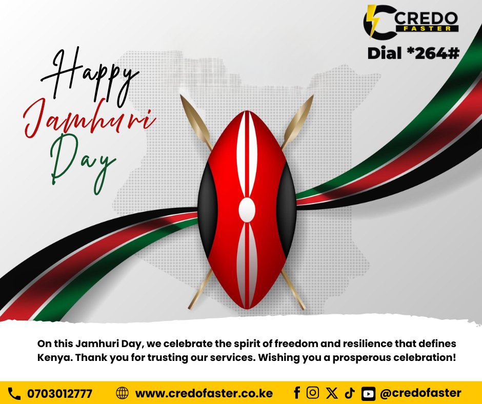 Wishing you a Happy Jamhuri Day! We celebrate Kenya's independence and thank you for being a part of the #star264hash story! 🙂

#HappyJamhuriDay #credofaster #airtime