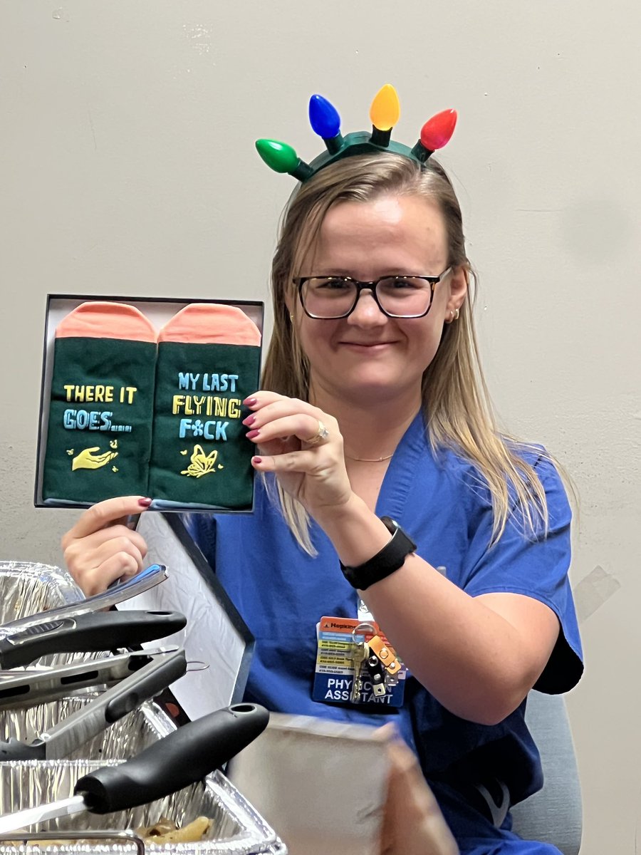 JHHVascular's tweet photo. Happy holidays from the @hopkinssurgery vascular fam! Our hearts and stomachs are full with lots of delicious food, laughter and holiday joy. What’s your favorite white elephant gift?!🎁 🎄 🥳 https://t.co/fUrpjixTYA