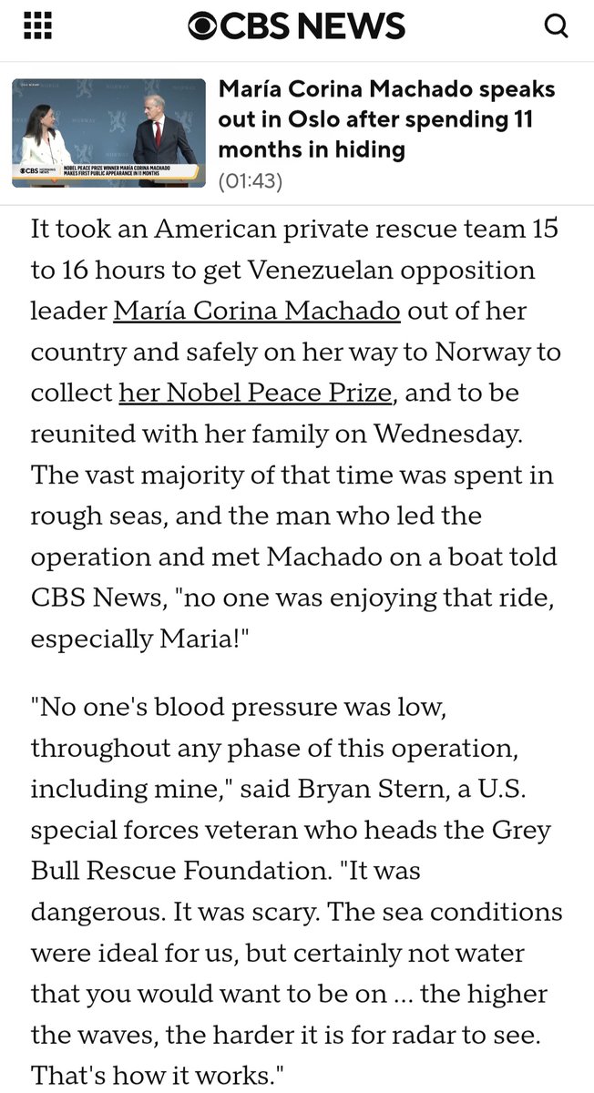 DIFUNDELOYA's tweet photo. 🚨 ¡ÚLTIMA HORA VENEZUELA! 🚨🇻🇪

URGENTE — ¡LO ÚLTIMO! 🇻🇪 🇺🇸 —

Exclusiva de CBS sobre la operación de rescate de María Corina Machado:

"Un equipo de rescate privado estadounidense tardó entre 15 y 16 horas en sacar a la líder opositora venezolana María Corina Machado de su país".