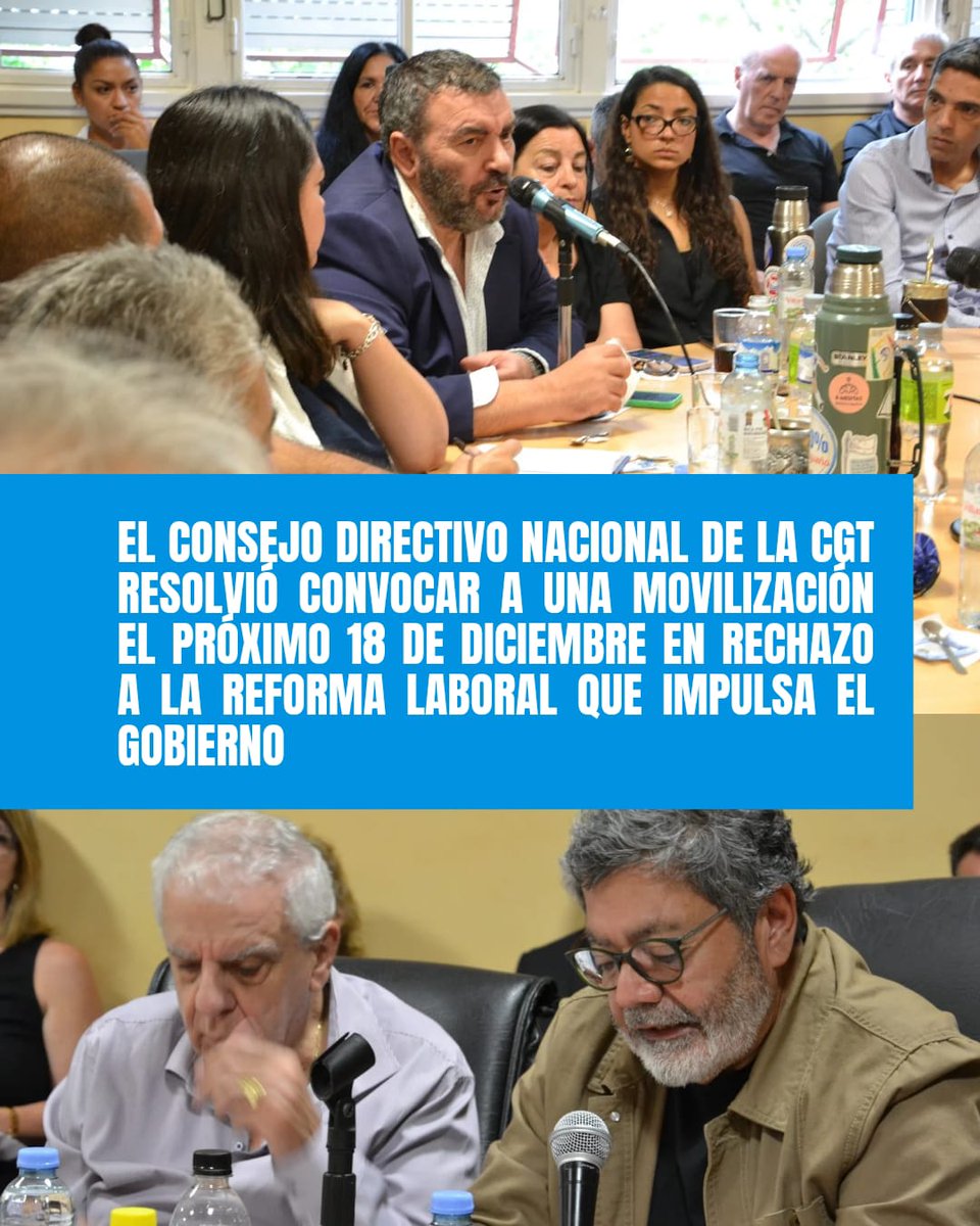 cgtoficialok's tweet image. ⚪🔵 MARCHAMOS CONTRA LA REFORMA LABORAL

Convocamos a movilizar el 18 de diciembre en rechazo a la reforma laboral que impulsa el Gobierno, un proyecto que pretende arrasar con derechos históricos y golpear al movimiento obrero organizado.